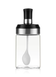 KASTWAVE Sauce Jar Sugar Container Glass Jar Combination Spoon with Lid Canisters Storing Seasoning Spices Salt Sugar for Kitchen Counter Food Storage with Decorative Sticker 9.7oz / 280ml  - Image 1