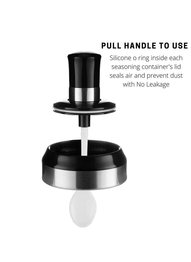 KASTWAVE Sauce Jar Sugar Container Glass Jar Combination Spoon with Lid Canisters Storing Seasoning Spices Salt Sugar for Kitchen Counter Food Storage with Decorative Sticker 9.7oz / 280ml  - Image 2