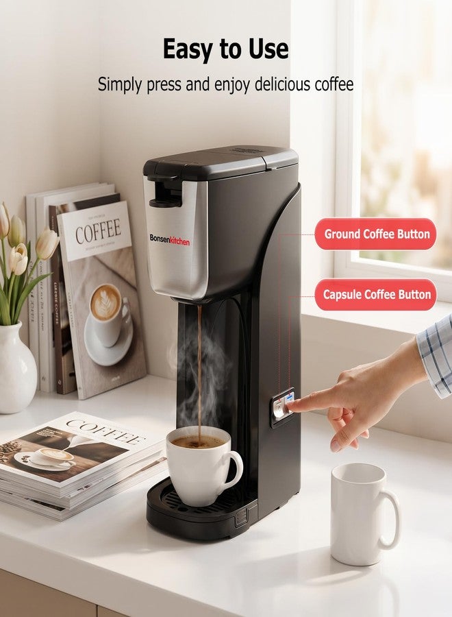 Bonsenkitchen 2-in-1 Single Serve Coffee Maker for K Cup & Ground Coffee, Fast Brewing (6-14oz),One Cup Coffee Machine with Travel Mug,Space-Saving for Home，Office，Dorm - Image 5