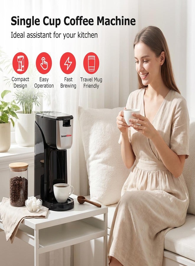 Bonsenkitchen 2-in-1 Single Serve Coffee Maker for K Cup & Ground Coffee, Fast Brewing (6-14oz),One Cup Coffee Machine with Travel Mug,Space-Saving for Home，Office，Dorm - Image 3
