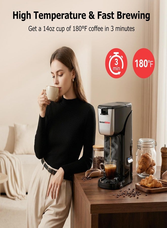 Bonsenkitchen 2-in-1 Single Serve Coffee Maker for K Cup & Ground Coffee, Fast Brewing (6-14oz),One Cup Coffee Machine with Travel Mug,Space-Saving for Home，Office，Dorm - Image 4