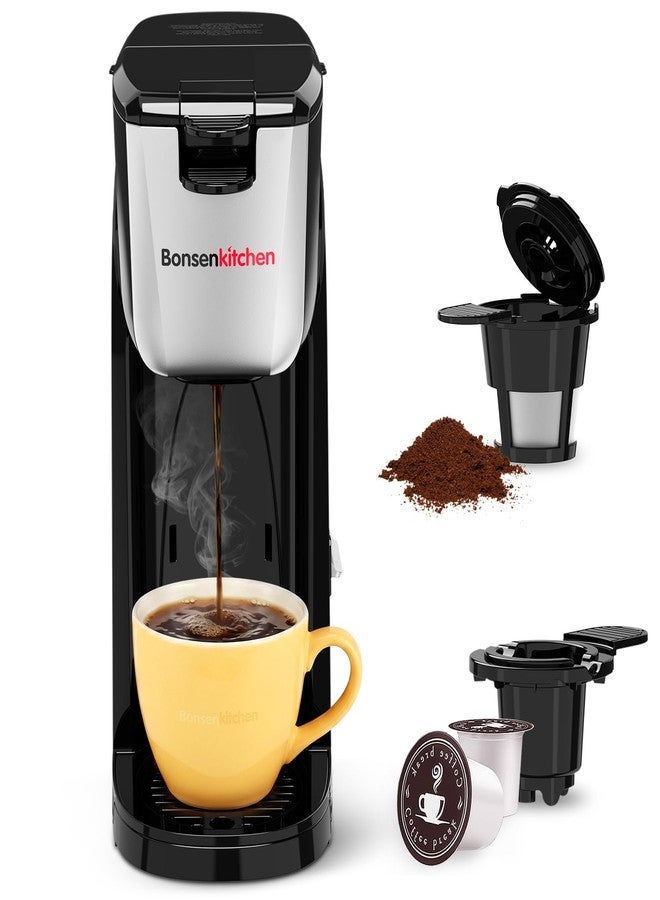 Bonsenkitchen 2-in-1 Single Serve Coffee Maker for K Cup & Ground Coffee, Fast Brewing (6-14oz),One Cup Coffee Machine with Travel Mug,Space-Saving for Home，Office，Dorm - Image 1