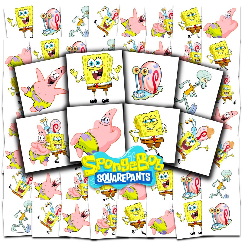 Spongebob Squarepants Tattoos Party Favors Bundle  70 Perforated Individual 2 x 2 Spongebob Temporary Tattoos for Kids Boys Girls Spongebob Party Supplies MADE IN USA