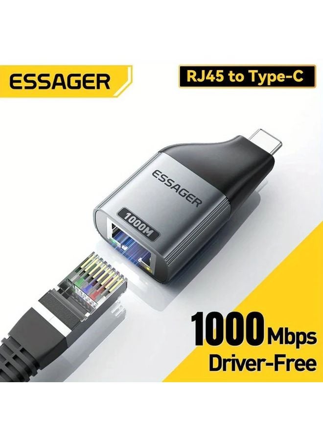 Essager 1000Mbps Gigabit Ethernet Adapter RJ45 to USB C Driver Free for Windows Mac Android - Image 1