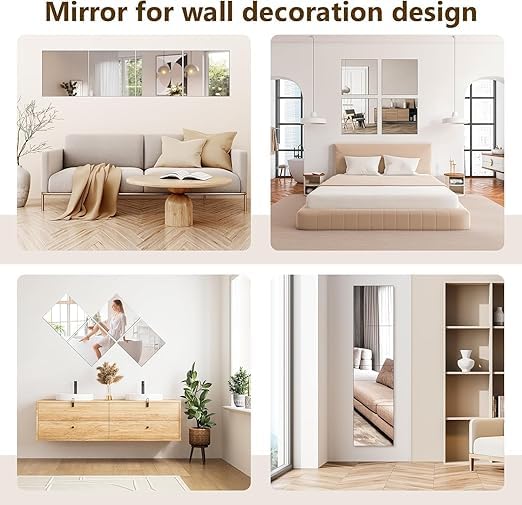 SEVEN HORSES Real HD Glass Stickers Full Length Wall Mirror Tiles 12 x 12 x 4PCS Frameless Full Body Mirror Tiles for Bedroom Full Length Mirror Wall Mounted for Home Gym Door - Image 3