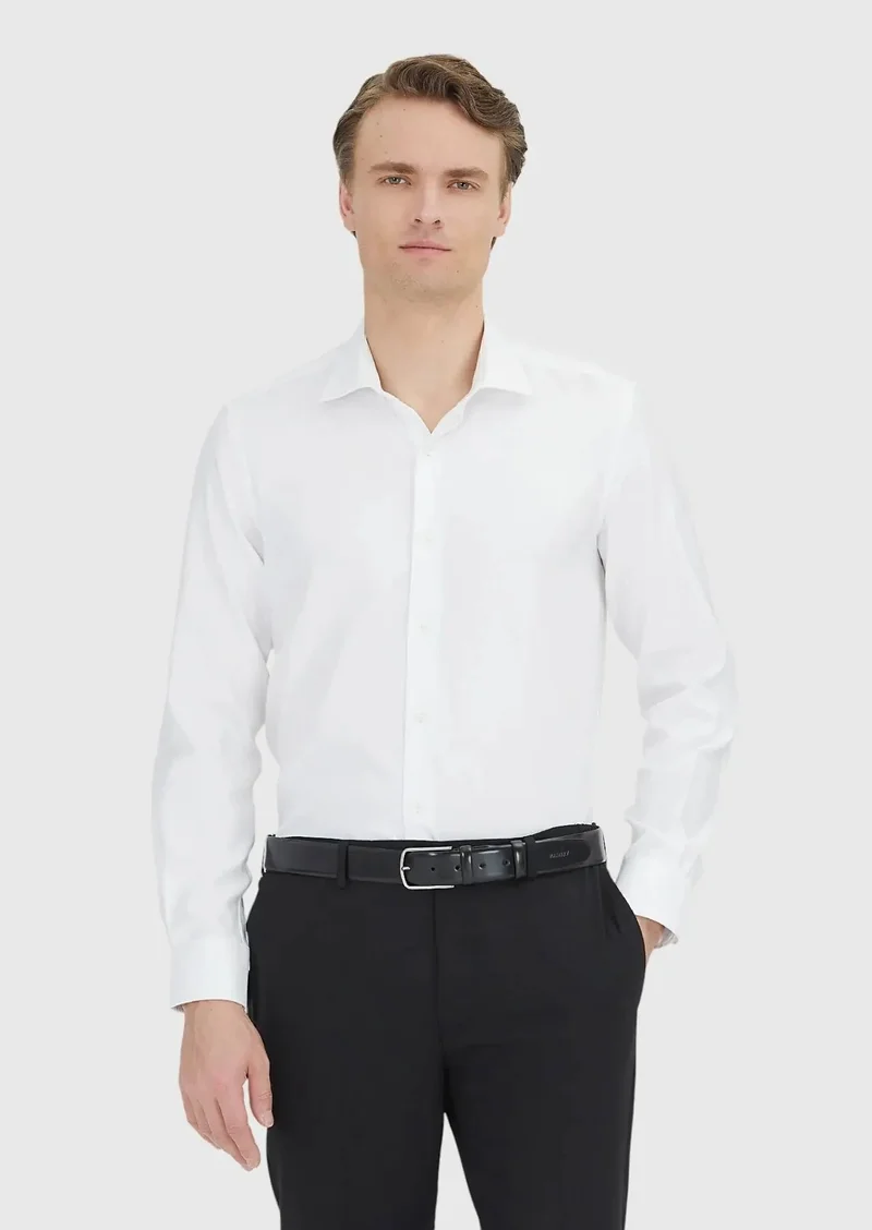 RAMSEY White Regular Fit Weaving Classical 100% Cotton Shirt