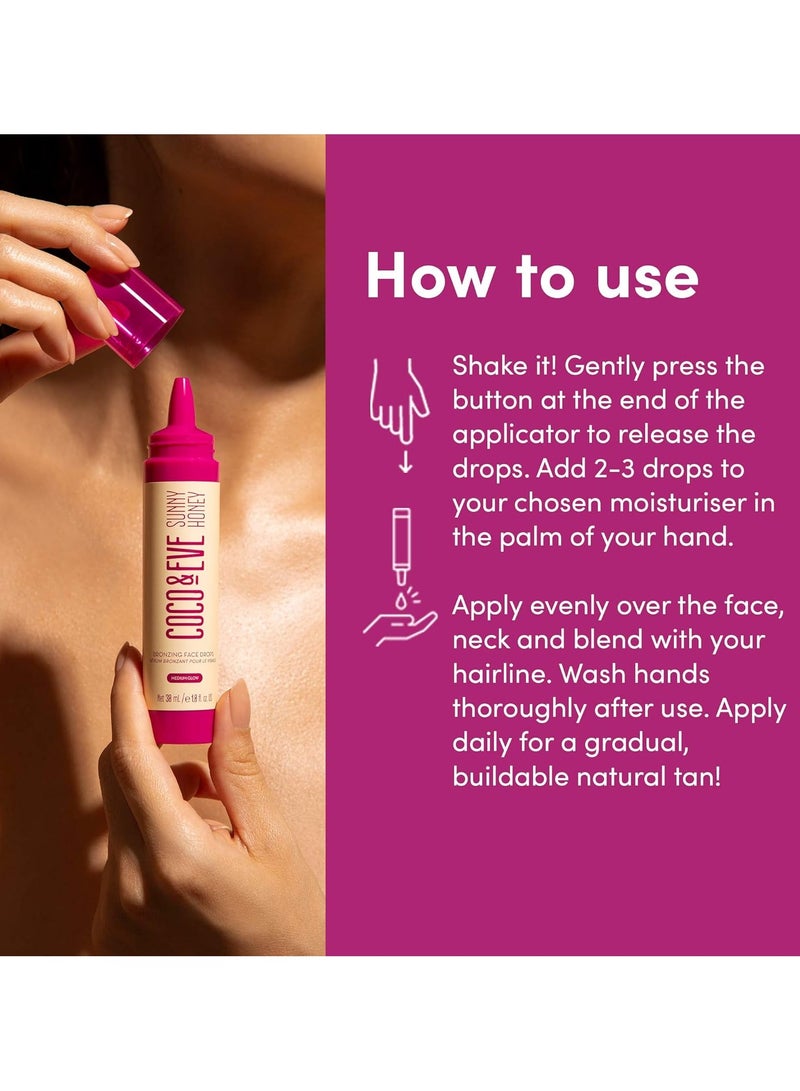 COCO & EVE Eve Sunny Honey Bronzing Face Drops Medium Glow Natural Self Tanning Face Drops Hydrating Hyaluronic Acid Indoor Sunless Moisturizing Self Tanner 30ml - Image 5
