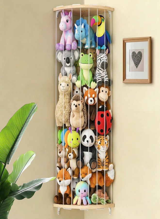 WIBOND Stuffed Animal Storage Hammock, Adjustable Length (44-71 in) Wood Corner Shelf with Star Pattern, Hanging Toy Organizer for Plush, Nursery, Playroom & Bedroom Decor (Sturdy White Cords) - Image 1
