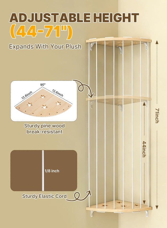WIBOND Stuffed Animal Storage Hammock, Adjustable Length (44-71 in) Wood Corner Shelf with Star Pattern, Hanging Toy Organizer for Plush, Nursery, Playroom & Bedroom Decor (Sturdy White Cords) - Image 2