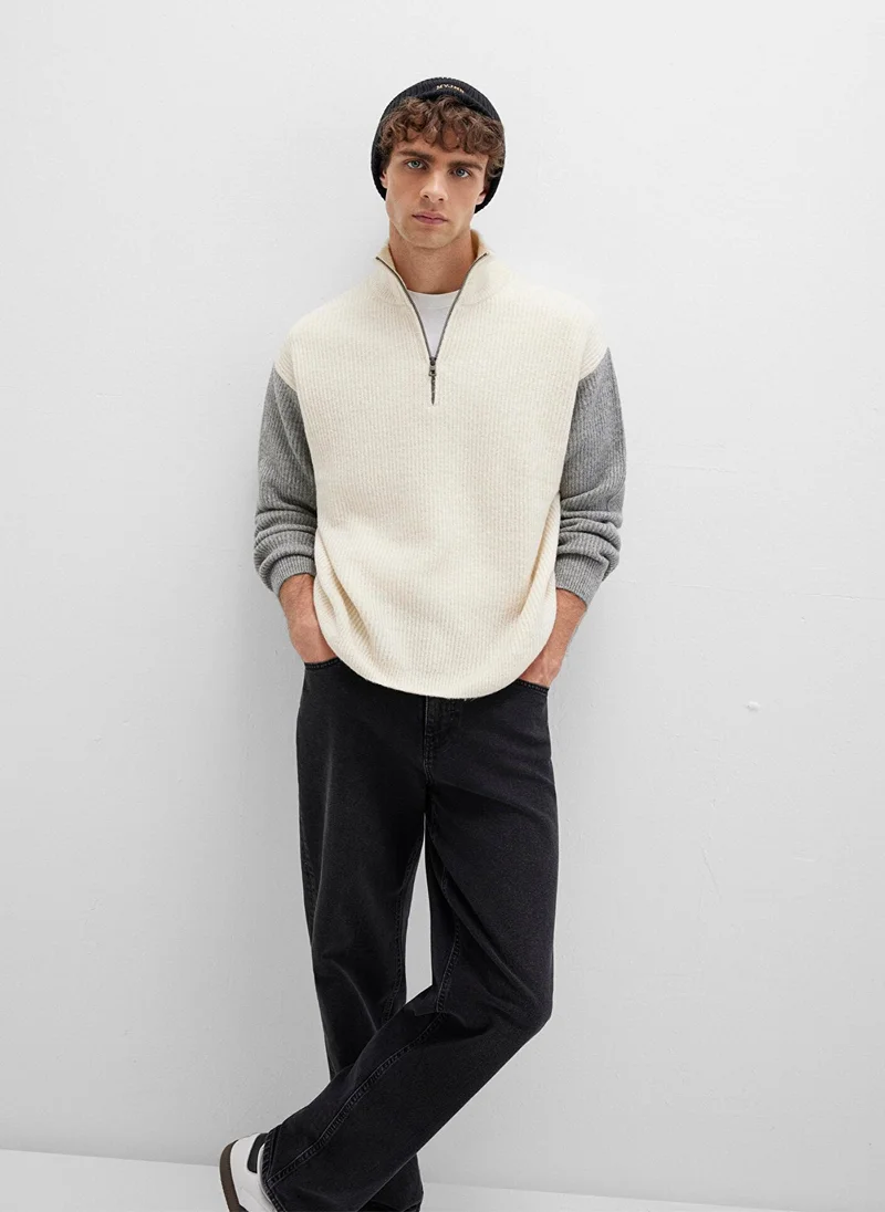 مافي Half Zip White Sweater