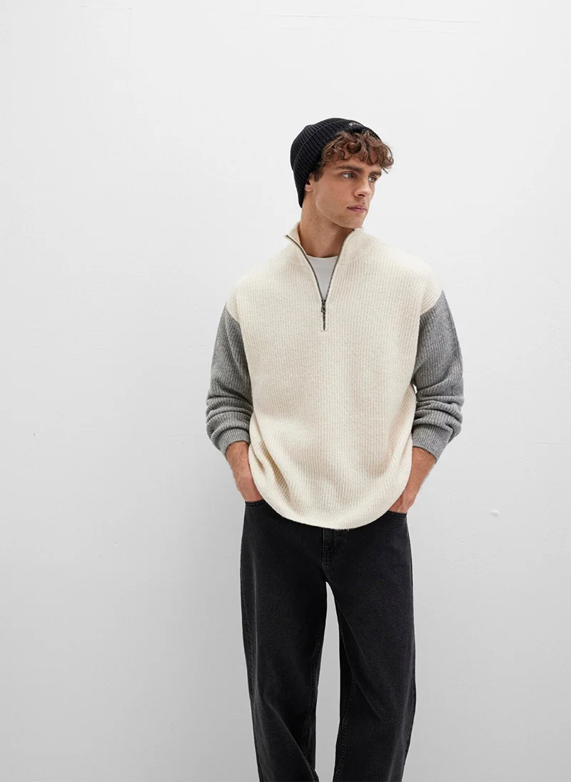 مافي Half Zip White Sweater