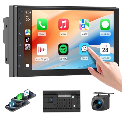 Haudio 7 “ Double Din Car Stereo, Touch Car Radio with Wireless Apple Carplay & Android Auto, Mirror Link, Bluetooth, SWC, Subwoofer Output, 5.1 CHN, Backup Camera, FM/AM Radio - Image 1