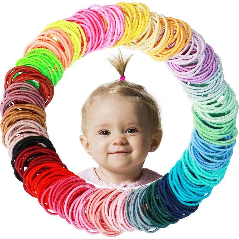 WillingTee 200PCS Small Hair Ties,No Crease Baby Hair Ties,Elastic Hair Ponytail Holder Hair Accessories for Baby Girls Infants Toddlers Kids - Image 1