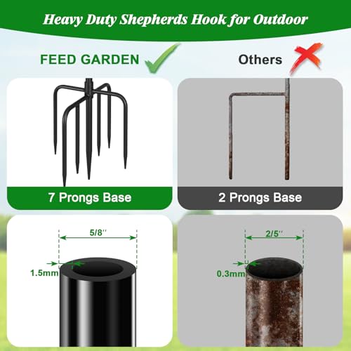 FEED GARDEN خطافات الراعي من FEED GARDEN لعمود مغذي الطيور في الهواء الطلق 76 بوصة قابلة للتعديل ثقيلة التحمل لشنق سلال النباتات، الأضواء الشمسية، ديكور الزفاف، الفوانيس، سوداء (عبوة 2)  - Image 4