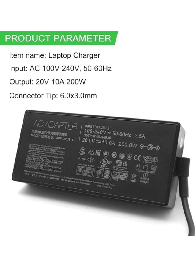 Terabyte 200W ADP-200JB D AC Charger Fit for Asus TUF Dash F15 FX516 FX517 Gaming A15 F17 A17 FX507 FA506 FX706 FA706Q FA707 Strix G15 G17 G513 G713 Hero III G731GW G731GV Zephyrus G15 G16 GA503 GU605 Laptop - Image 3