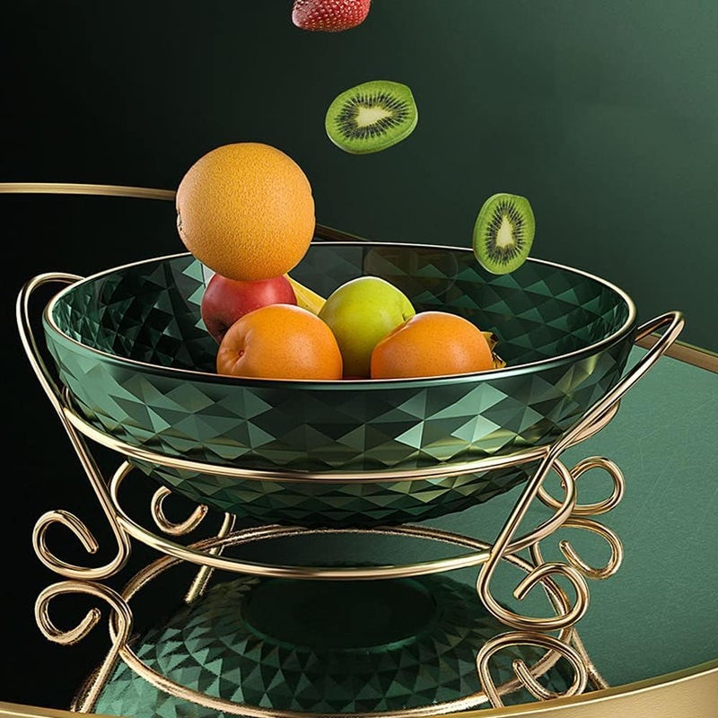 Calyrex Fruit Tray Light Luxury Fruit Plate Golden Iron Frame Coffee Table Snack Home Plate Office Living Room Fruit Plate - Image 1