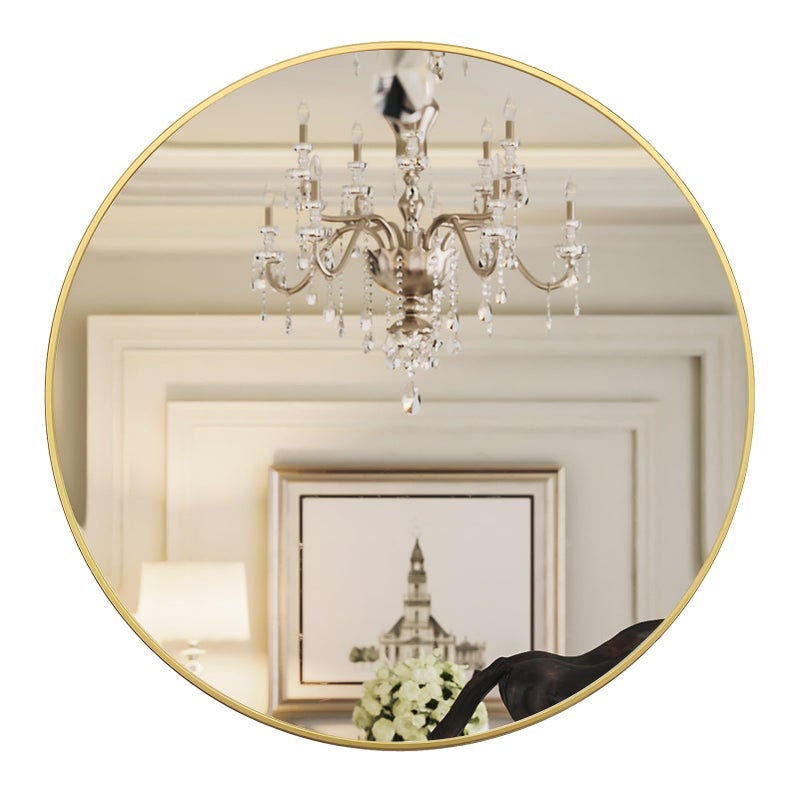 Gold 24 Inch Round Mirror  Bathroom  Wall Decor for Living Room Entry Way Bedroom  Metal Framed
