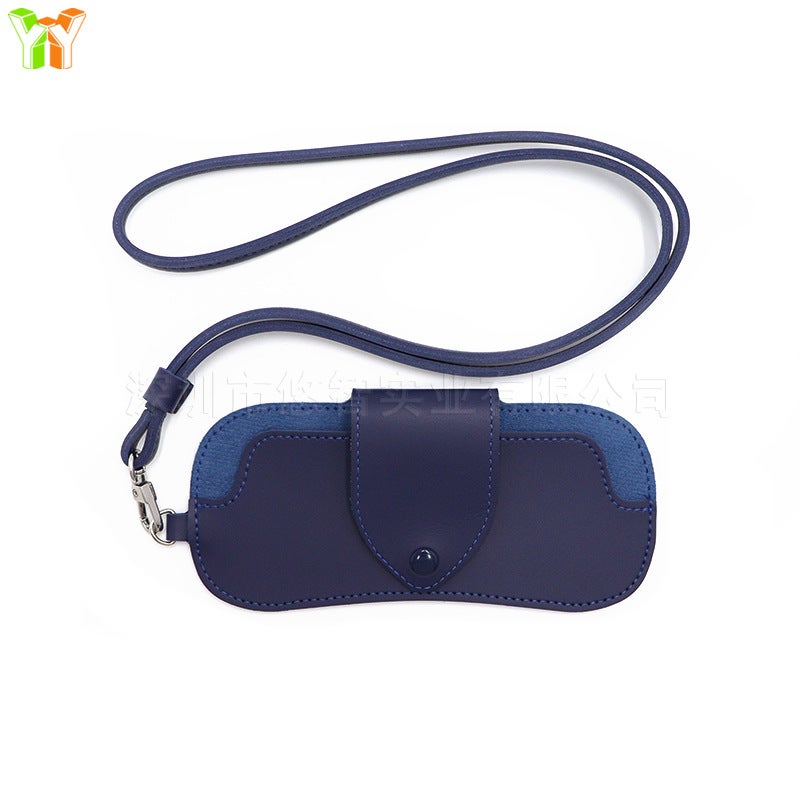 Generic in stock PU Leather Myopia Glasses Bag Business Neck-hanging Glasses Bag Portable Anti-lost Glasses Leather Case Blue