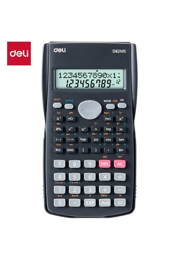 Deli D82MS Scientific Calculator, 240 Functions, 2-Line 10+2 Digit Display, Dark Grey - Image 1