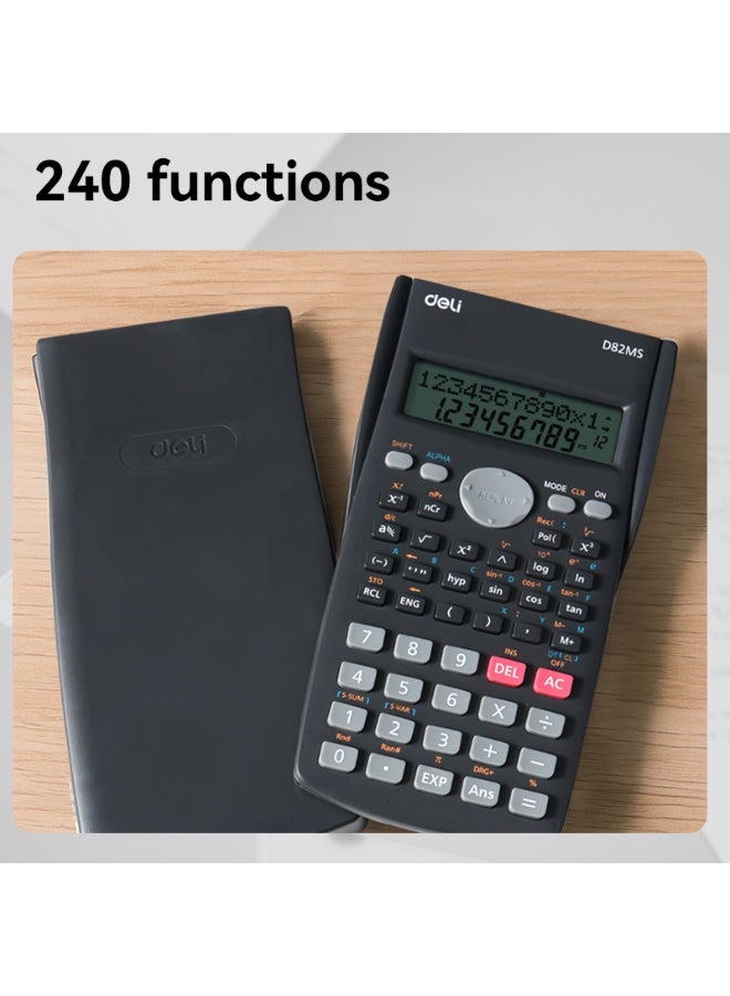 Deli D82MS Scientific Calculator, 240 Functions, 2-Line 10+2 Digit Display, Dark Grey - Image 4