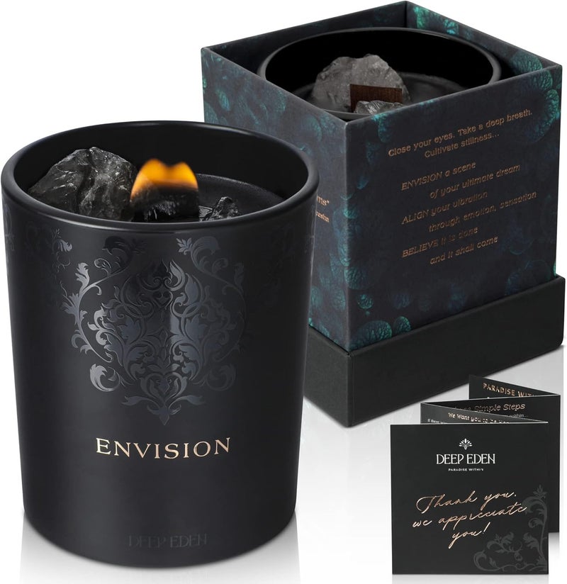 Deep Eden Scented Candle, Wood Wick, 7.4 Oz, Black - Luxurious, Powerful Manifestation Candle - Hand Poured Crystal Candle with Natural Soy, Coconut and Beeswax - Essential Oils and Exotic Fragrance - Image 1