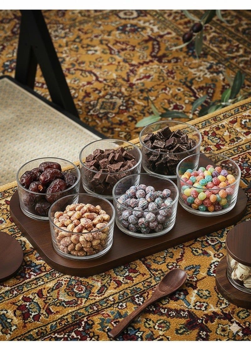 زاها 3/6 قطع أبراج زجاجية م Гермَّة ببوروسيليكات مع طبق خشبي - مجموعة تخزين وتقديم التمر/الجوز/الفاكهة المجففة لرمضان | مقاومة للحرارة ومغلقة للهواء لمجلس وعائلات السعودية والافطار - Image 5