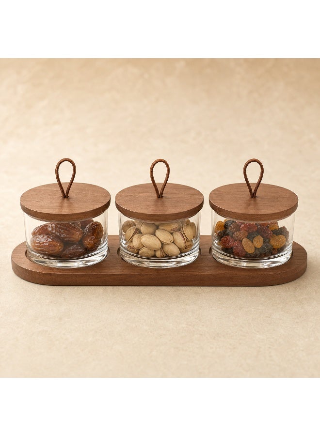 3/6-Piece Glass Date And Nut Serving Jar Set With Wooden Tray,  Snack Storage Jars For Home And Guest Serving - Image 2