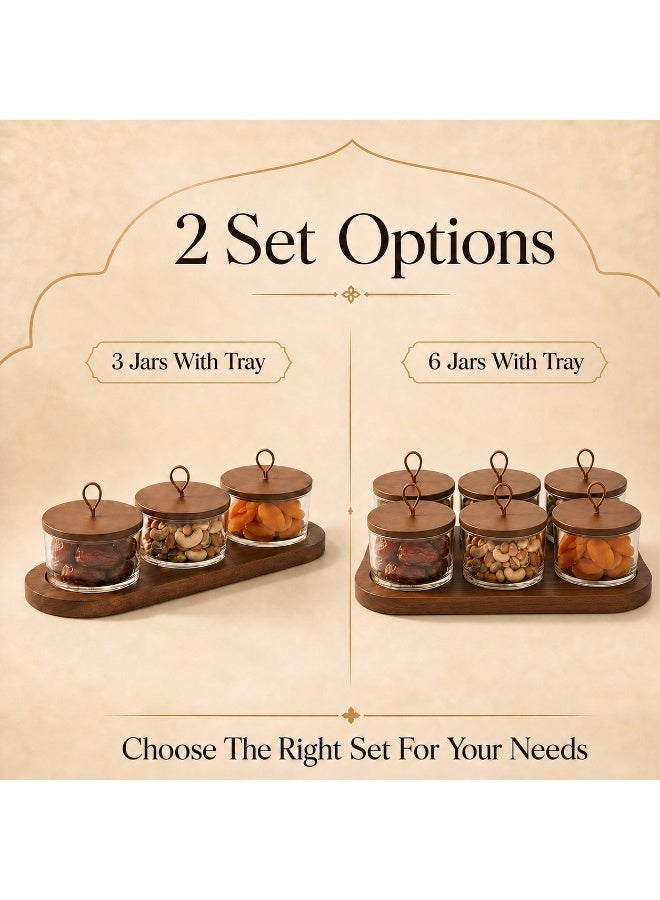 3/6-Piece Glass Date And Nut Serving Jar Set With Wooden Tray,  Snack Storage Jars For Home And Guest Serving - Image 3
