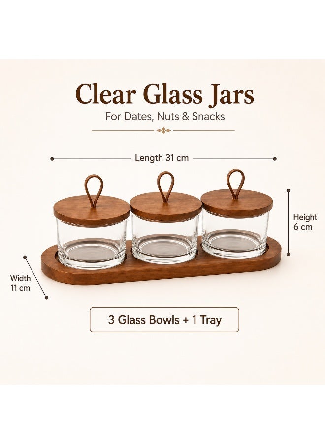3/6-Piece Glass Date And Nut Serving Jar Set With Wooden Tray,  Snack Storage Jars For Home And Guest Serving - Image 5
