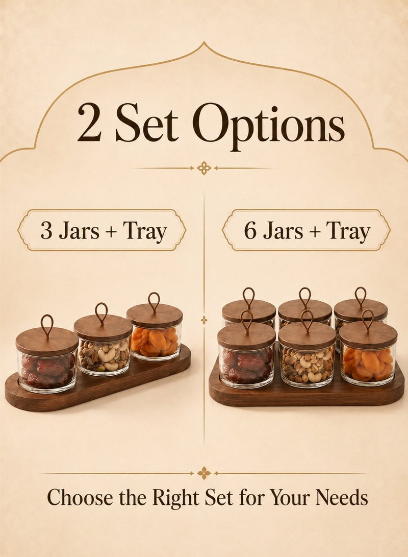3/6 Glass Date and Nut Jar Set with Wooden Tray, Lidded Snack Serving Containers for Dates, Nuts, Candy and Dried Fruit - Image 3