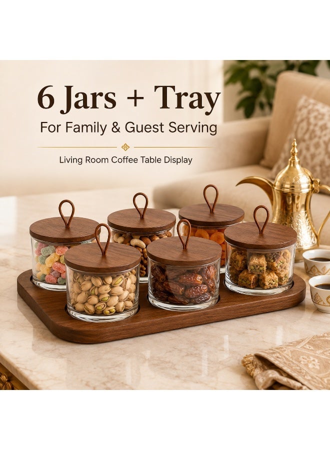 3/6 Glass Date and Nut Jar Set with Wooden Tray, Lidded Snack Serving Containers for Dates, Nuts, Candy and Dried Fruit - Image 4