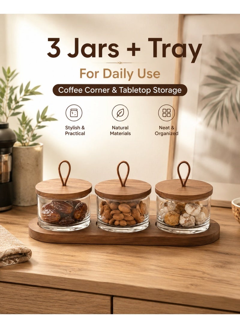 3/6 Glass Date and Nut Jar Set with Wooden Tray, Lidded Snack Serving Containers for Dates, Nuts, Candy and Dried Fruit - Image 5