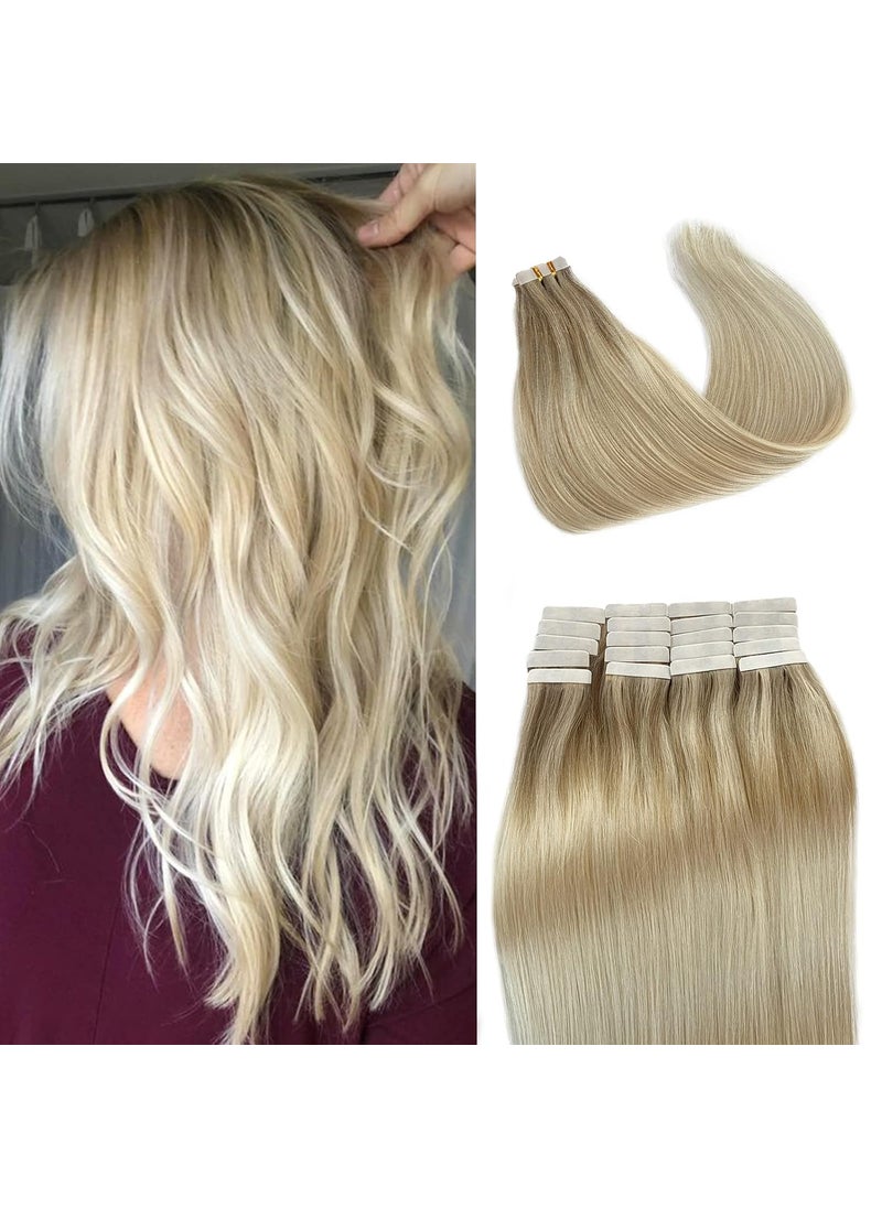 Licoville - Tape in Hair Extensions Real Human Hair Ombre Brown to Blonde Remy Hair Extensions Tape in Human Hair 14 Inch Seamless Ombre Blonde Tape ins Real Hair Extensions for Women 50g 20pcs - Image 1
