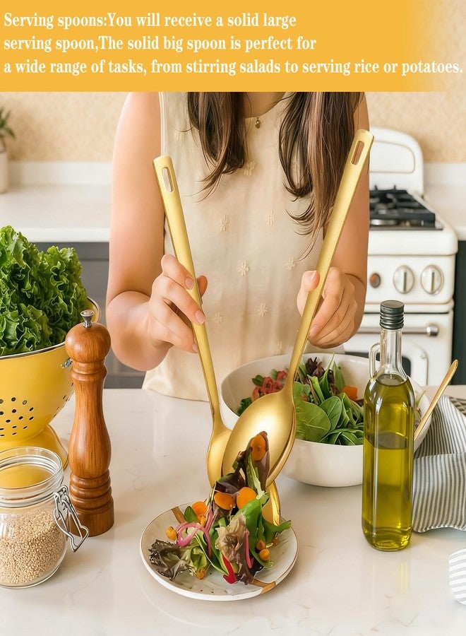 Bigwinyep Large Serving Spoons Set, 304 Metal Slotted Spoon Cooking Spoon Buffet Spoons Set for Serving, Tabletop Flatware Utensil, Gold - Image 4