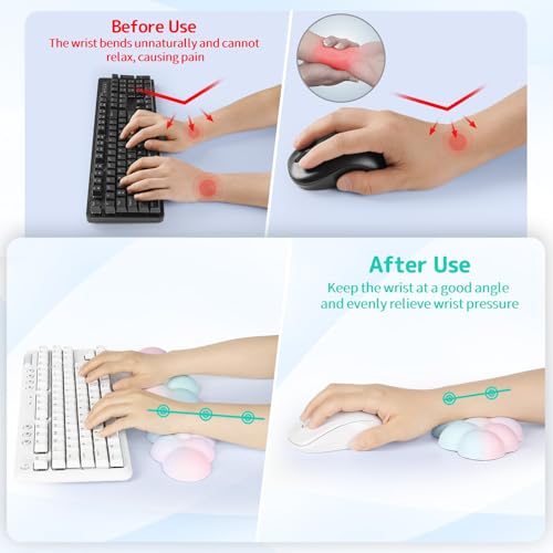 Sushret Cloud Wrist Rest Keyboard, Cloud Keyboard Wrist Pad Set with PU Leather Memory Foam, Cute Arm Rest for Palm Support, PC/Gaming Desk Accessories/Office Setup/Computer Hand Cushion - Rainbow - Image 3