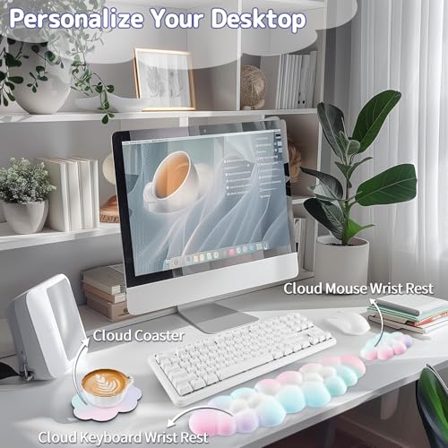 Sushret Cloud Wrist Rest Keyboard, Cloud Keyboard Wrist Pad Set with PU Leather Memory Foam, Cute Arm Rest for Palm Support, PC/Gaming Desk Accessories/Office Setup/Computer Hand Cushion - Rainbow - Image 2