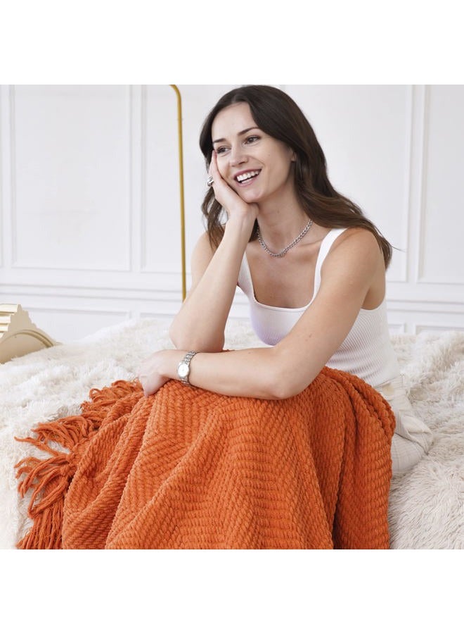 Home Soft Things Orange Throw Blanket Knitted Tweed Throw 50'' x 60'', Burnt Orange, Super Soft Cozy Warm Comfortable Breathable Throw for Living Room Chair Couch Bed Sofa Bedroom Home Décor - Image 3