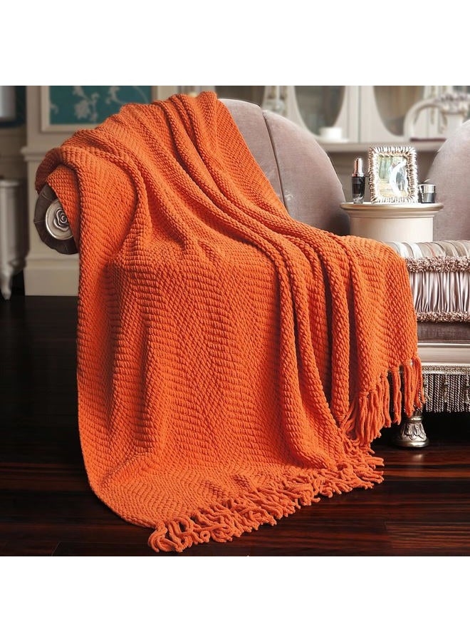Home Soft Things Orange Throw Blanket Knitted Tweed Throw 50'' x 60'', Burnt Orange, Super Soft Cozy Warm Comfortable Breathable Throw for Living Room Chair Couch Bed Sofa Bedroom Home Décor - Image 2