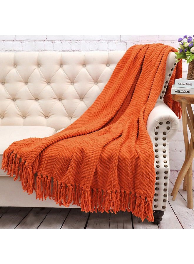 Home Soft Things Orange Throw Blanket Knitted Tweed Throw 50'' x 60'', Burnt Orange, Super Soft Cozy Warm Comfortable Breathable Throw for Living Room Chair Couch Bed Sofa Bedroom Home Décor - Image 4