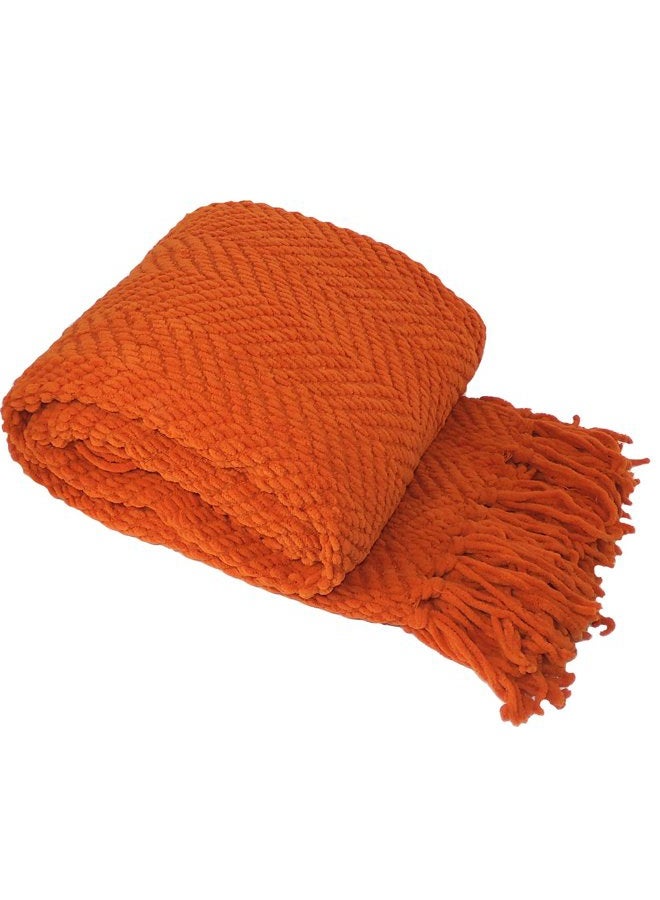 Home Soft Things Orange Throw Blanket Knitted Tweed Throw 50'' x 60'', Burnt Orange, Super Soft Cozy Warm Comfortable Breathable Throw for Living Room Chair Couch Bed Sofa Bedroom Home Décor - Image 1
