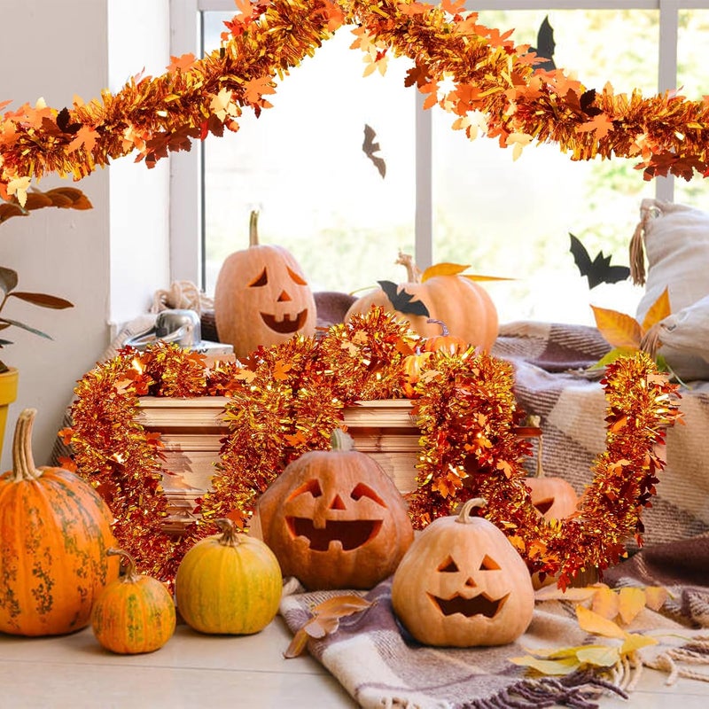 Jocomoni 33Ft Thanksgiving Tinsel Garland, Golden Maple Leaf Metallic Tinsel Garland Hanging Decoration for Autumn Thanksgiving Halloween Party Decoration - Image 4