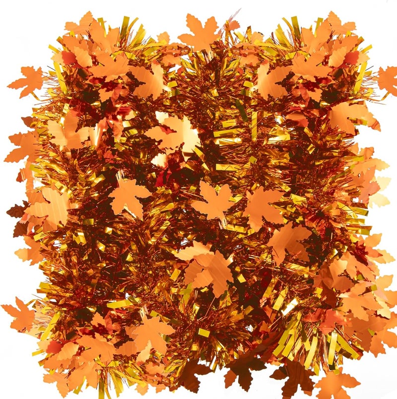 Jocomoni 33Ft Thanksgiving Tinsel Garland, Golden Maple Leaf Metallic Tinsel Garland Hanging Decoration for Autumn Thanksgiving Halloween Party Decoration - Image 3