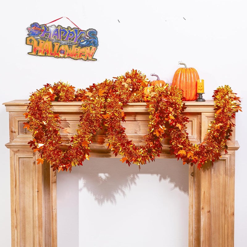 Jocomoni 33Ft Thanksgiving Tinsel Garland, Golden Maple Leaf Metallic Tinsel Garland Hanging Decoration for Autumn Thanksgiving Halloween Party Decoration - Image 5