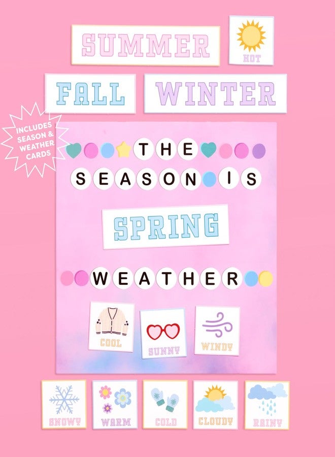 أكس أو، فيتي مجموعة لوحة إعلانات فيتي إيراز، 79 قطعة | تقويم مراكز الفصل الدراسي، زينة الطقس، لافتة وردية لأيام الدراسة، أيام الأسبوع، أساور الصداقة - لوازم المعلمين - Image 5