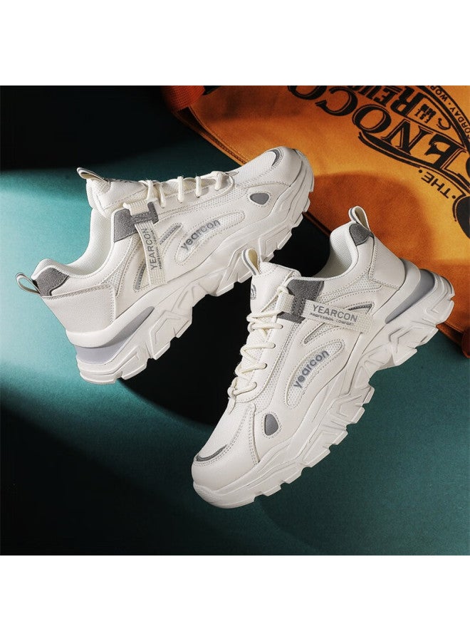 YEARCON Yierkang Men's Casual Shoes Breathable Mesh Outdoor Hiking Sports Shoes Comfortable Durable Running Shoes Off-white/navy Blue Size 43 - Image 5