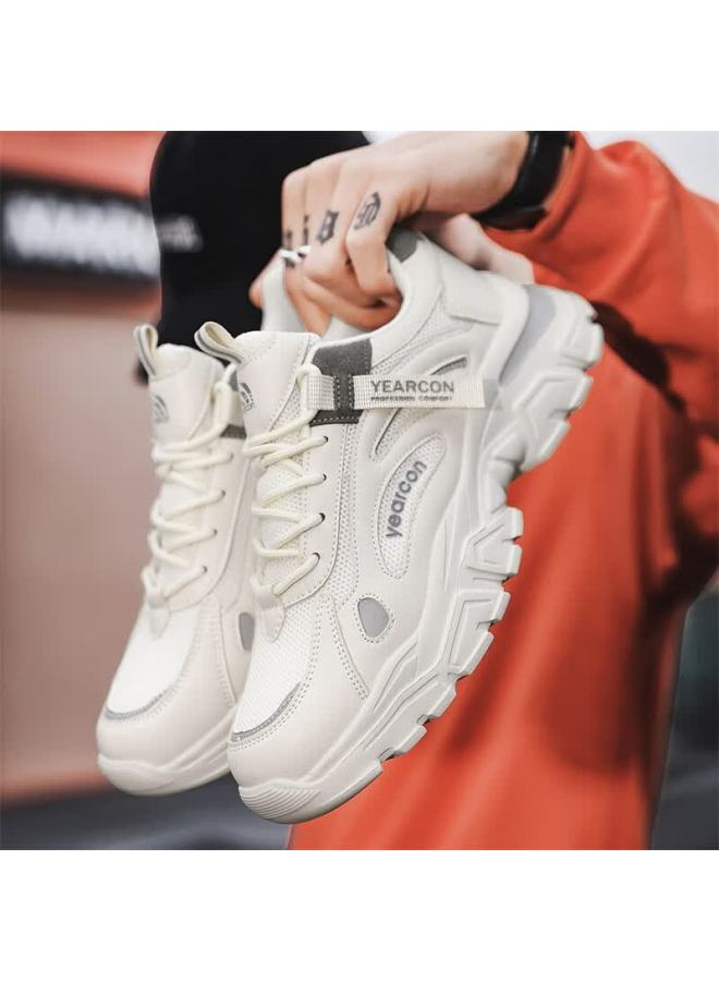 YEARCON Yierkang Men's Casual Shoes Breathable Mesh Outdoor Hiking Sports Shoes Comfortable Durable Running Shoes Off-white/navy Blue Size 43 - Image 2