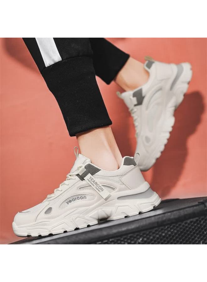 YEARCON Yierkang Men's Casual Shoes Breathable Mesh Outdoor Hiking Sports Shoes Comfortable Durable Running Shoes Off-white/navy Blue Size 43 - Image 3