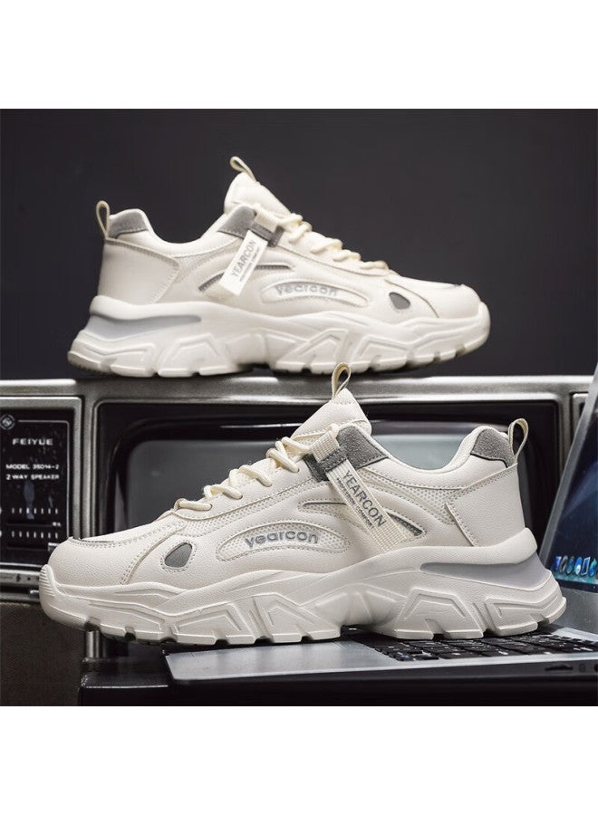 YEARCON Yierkang Men's Casual Shoes Breathable Mesh Outdoor Hiking Sports Shoes Comfortable Durable Running Shoes Off-white/navy Blue Size 43 - Image 1