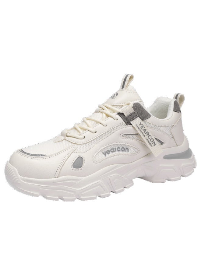 YEARCON Yierkang Men's Casual Shoes Breathable Mesh Outdoor Hiking Sports Shoes Comfortable Durable Running Shoes Off-white/navy Blue Size 43 - Image 4