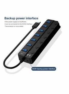 Y&D Powered USB Hub 3.0, 7 Ports Charging Extender Data Splitter Extension, with Individual Switches and Lights for Laptop, PC, Computer, Devices Super Compatible, 5Gbps Transfer Speed  - Image 3